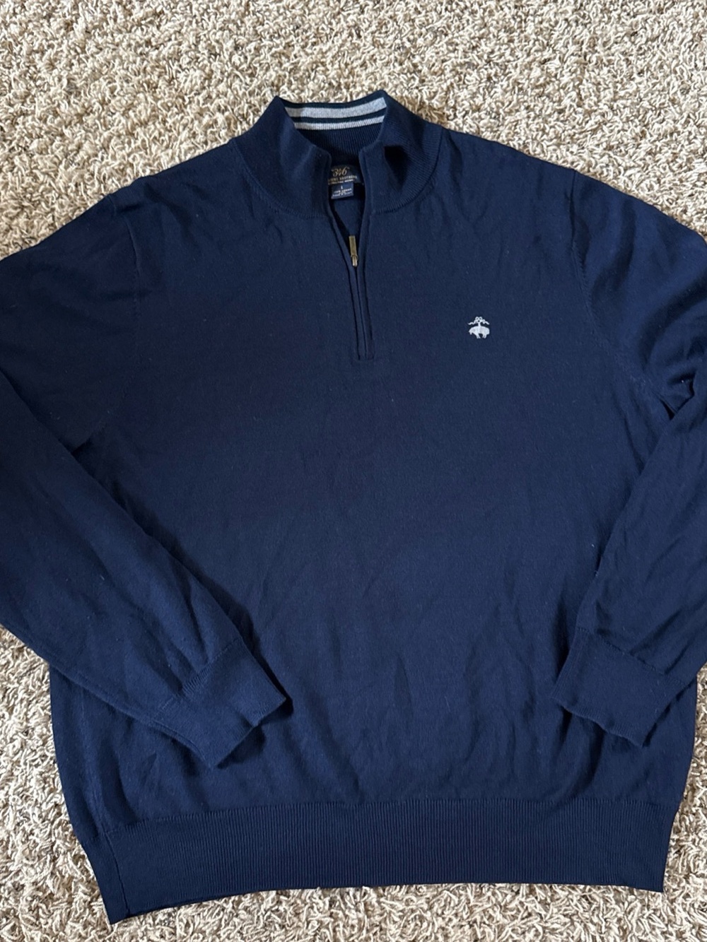 Brooks Bros. 346 100% wool LARGE Navy Quarter-Zip Men’s Sweater with Logo
